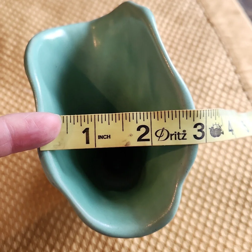 Vintage Weller Pottery Matte Green Cornucopia Vase Wild Rose Mcm